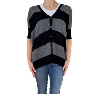 Wythe‎ NY Cashmere Luxury  Cardigan Sweater Dolman Short Sleeve Stripe Black S